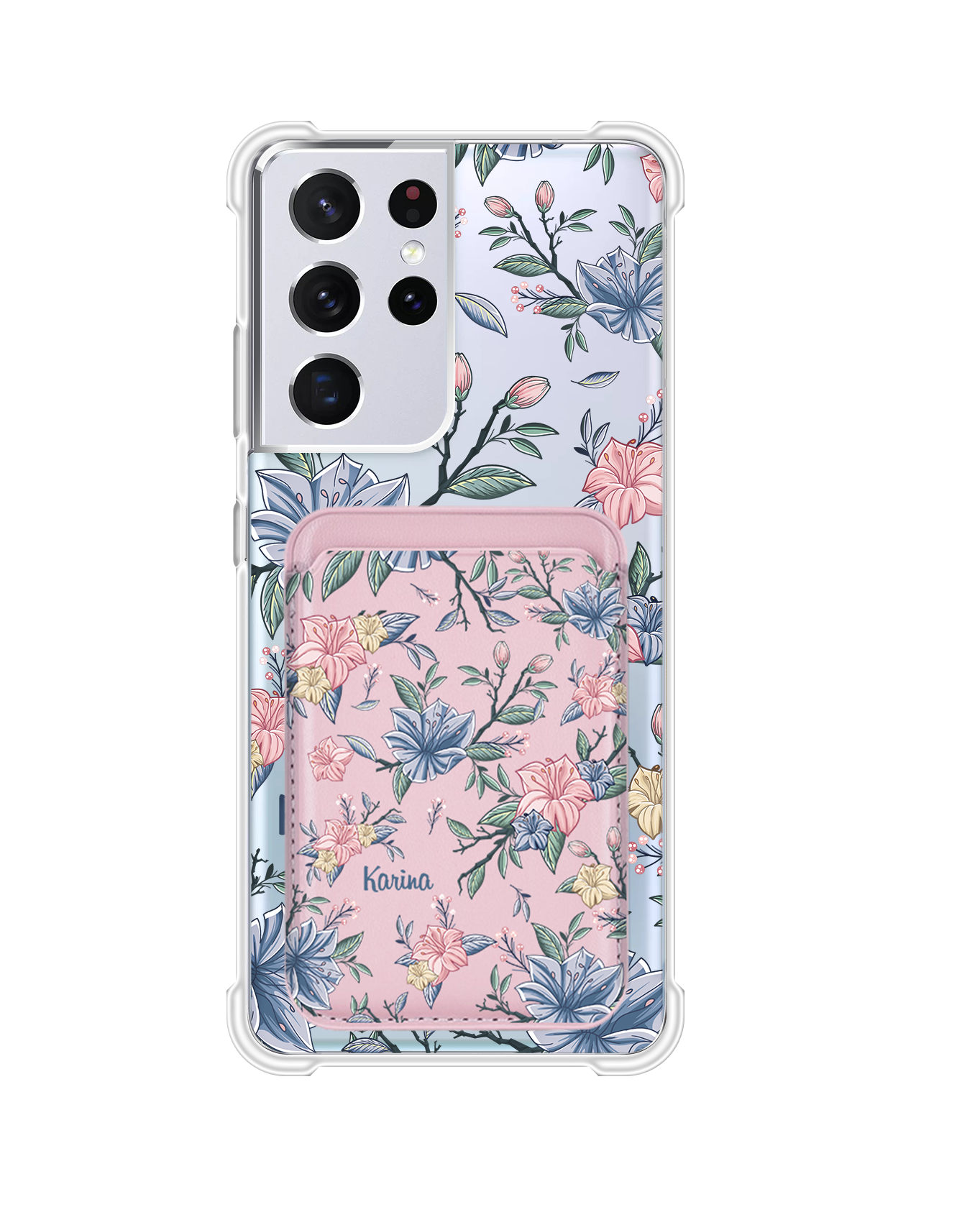 Android Magnetic Wallet Case - Pink & Blue Florals