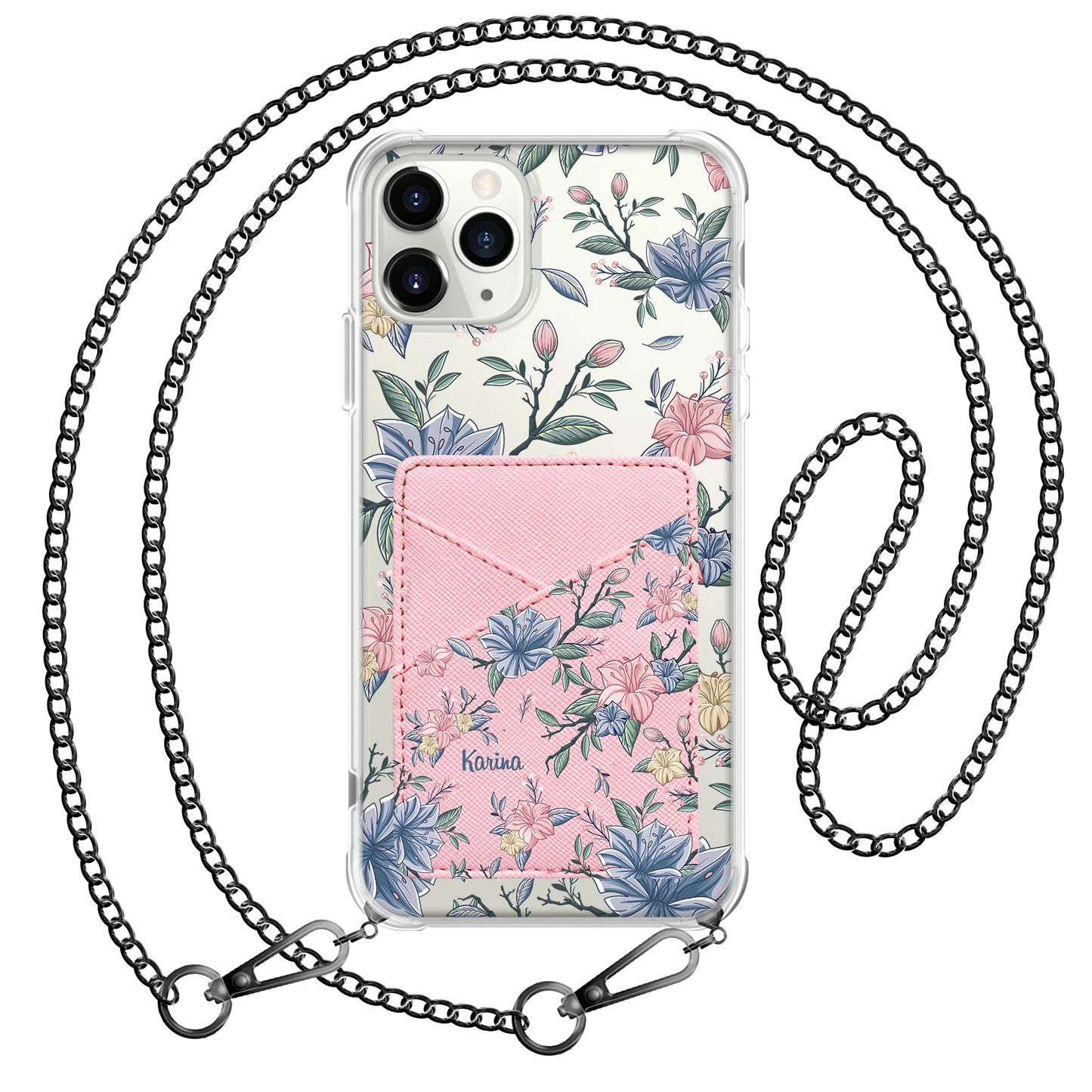 iPhone Phone Wallet Case - Pink & Blue Florals