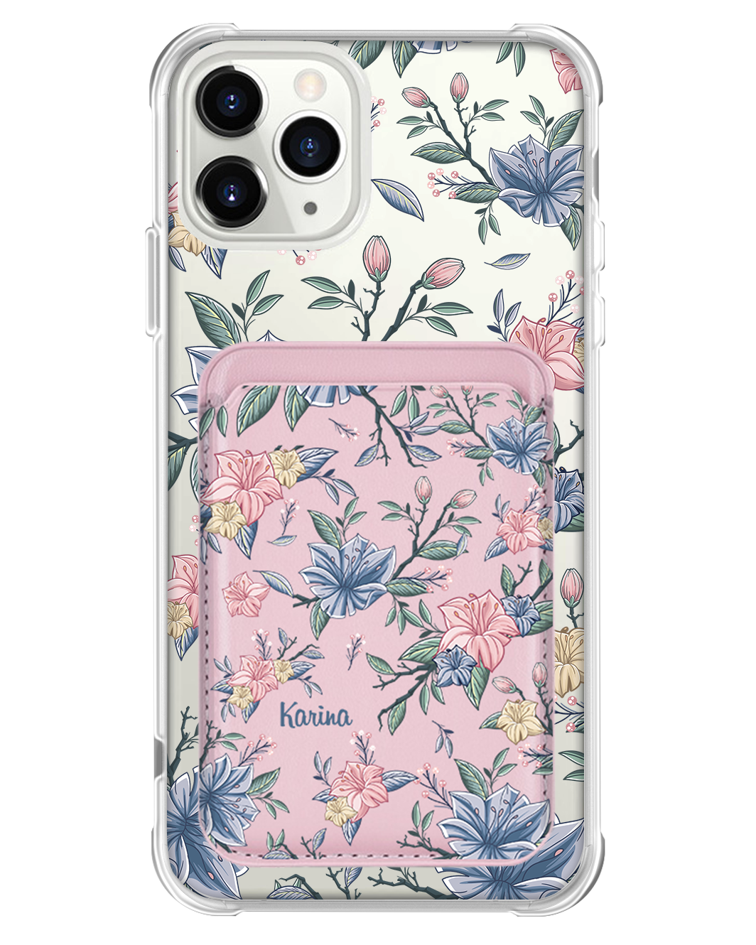 iPhone Magnetic Wallet Case - Pink & Blue Florals