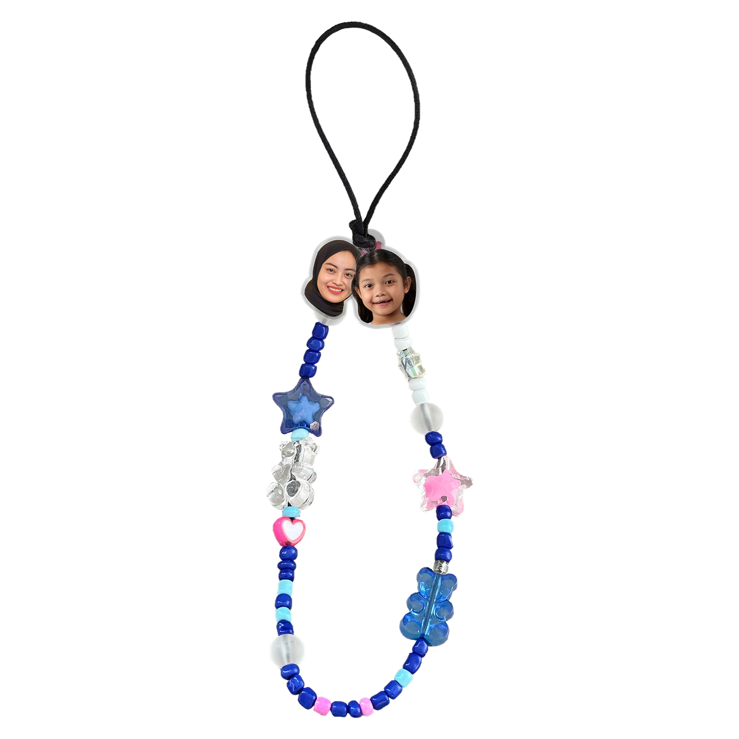 Beaded Strap with Acrylic Charm - Face Grid Pink Royal Blue