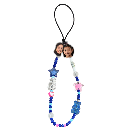 Beaded Strap with Acrylic Charm - Face Grid Pink Royal Blue