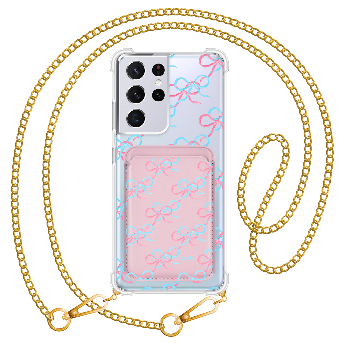 Android Magnetic Wallet Case - Coquette Pink & Blue Bow