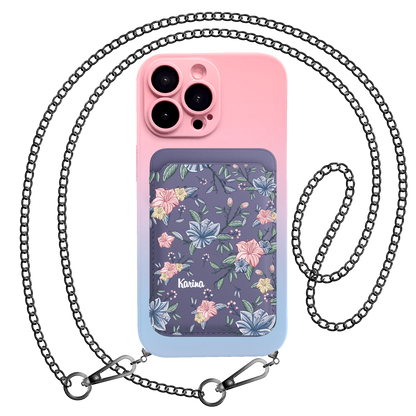 iPhone Magnetic Wallet Silicone Case - Pink&Blue Florals