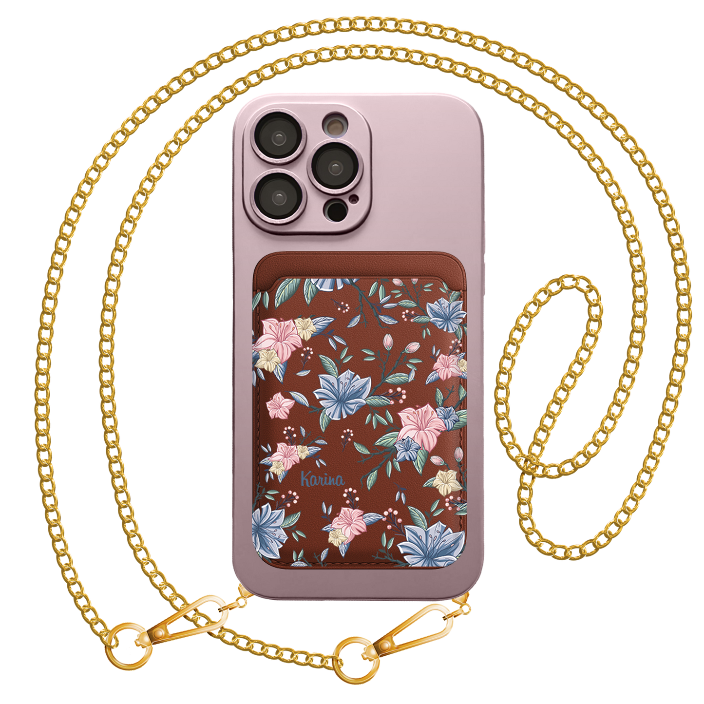 iPhone Magnetic Wallet Silicone Case - Pink&Blue Florals