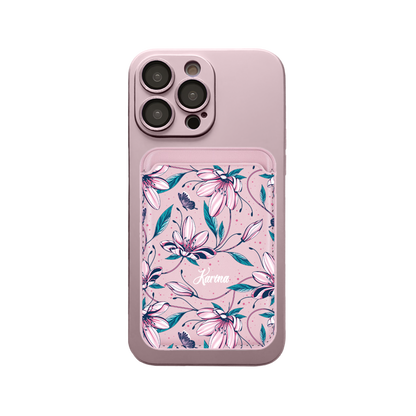 iPhone Magnetic Wallet Silicone Case - Pink Tulip