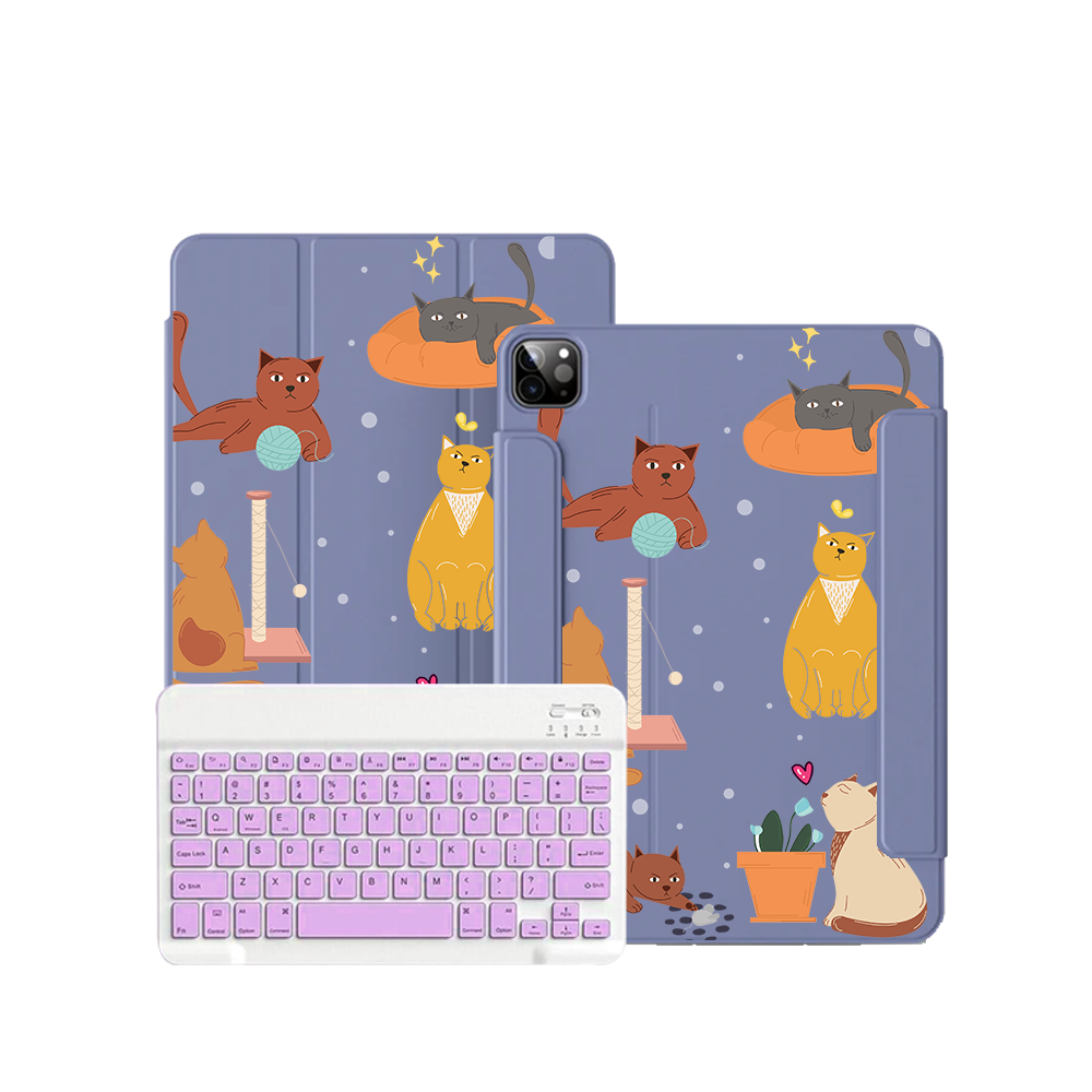 iPad / Android Tab Wireless Keyboard Flipcover - Playful Cat 1.0