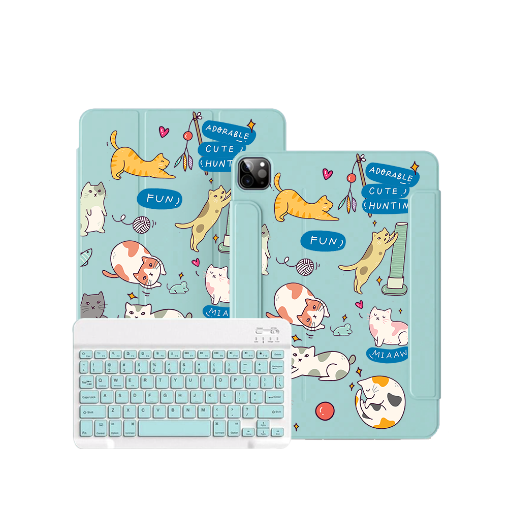 iPad / Android Tab Wireless Keyboard Flipcover - Playful Cat 2.0