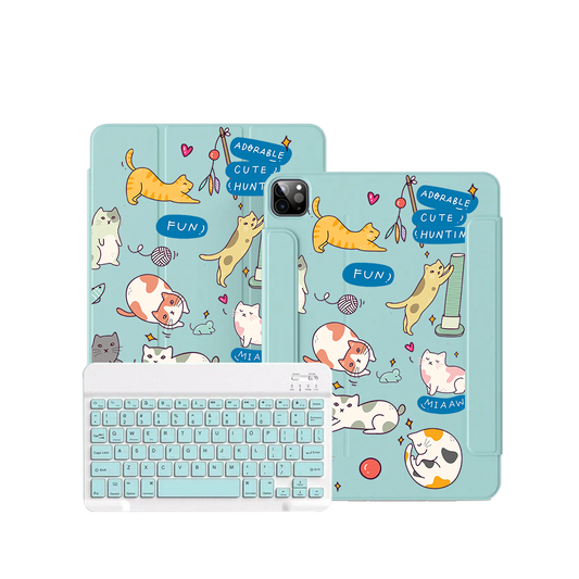 iPad / Android Tab Wireless Keyboard Flipcover - Playful Cat 2.0