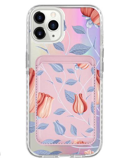 iPhone Magnetic Wallet Holo Case - Red Tulip