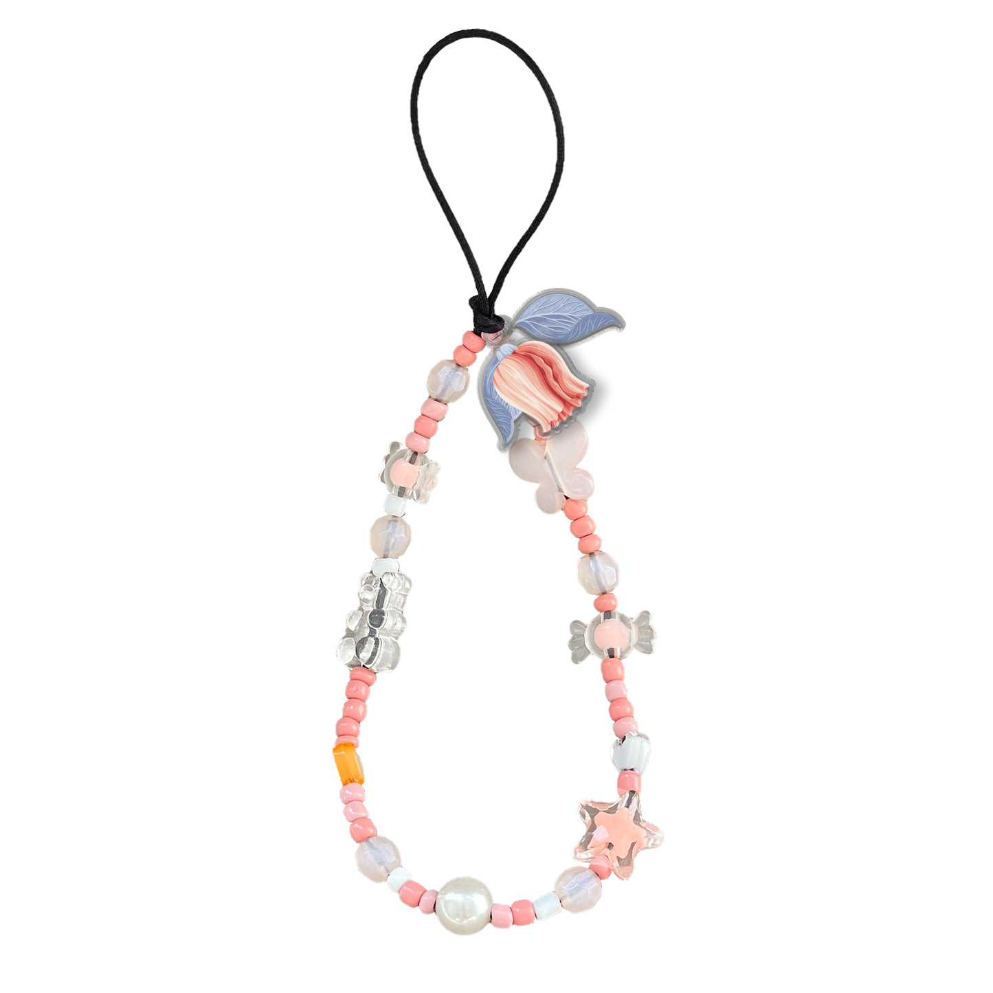 Beaded Strap with Acrylic Charm  - Red Tulip