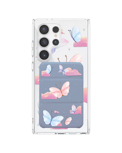 Android Magnetic Trifold Wallet Case - Butterfly & Clouds