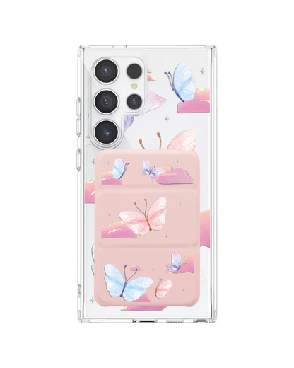 Android Magnetic Trifold Wallet Case - Butterfly & Clouds