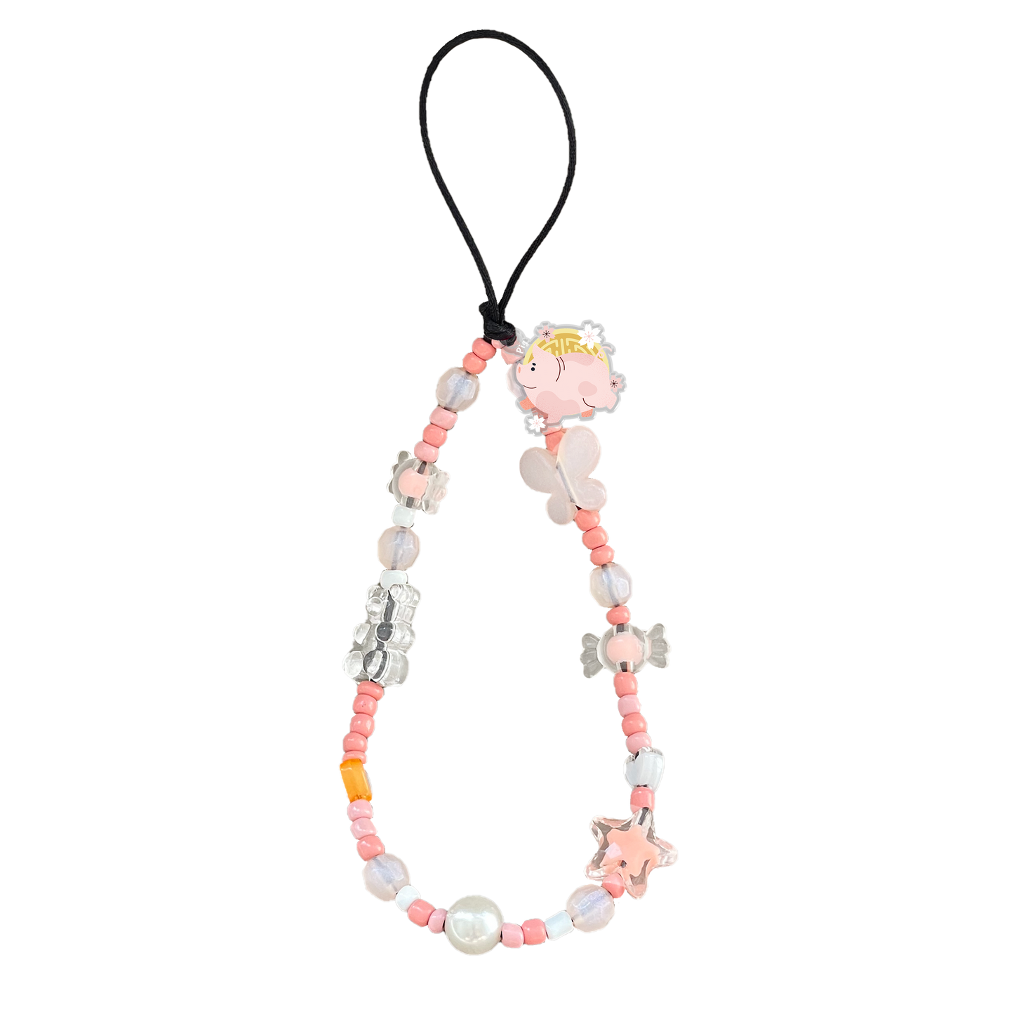 Beaded Strap with Acrylic Charm - Pig (Chinese Zodiac / Shio)