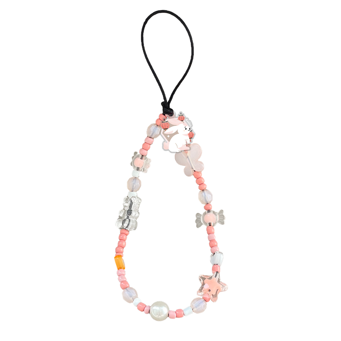 Beaded Strap with Acrylic Charm - Rabbit (Chinese Zodiac / Shio)