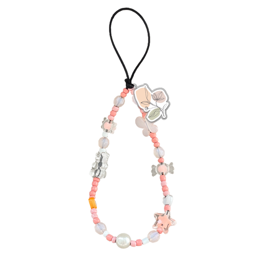 Beaded Strap with Acrylic Charm  - Sketchy Flower