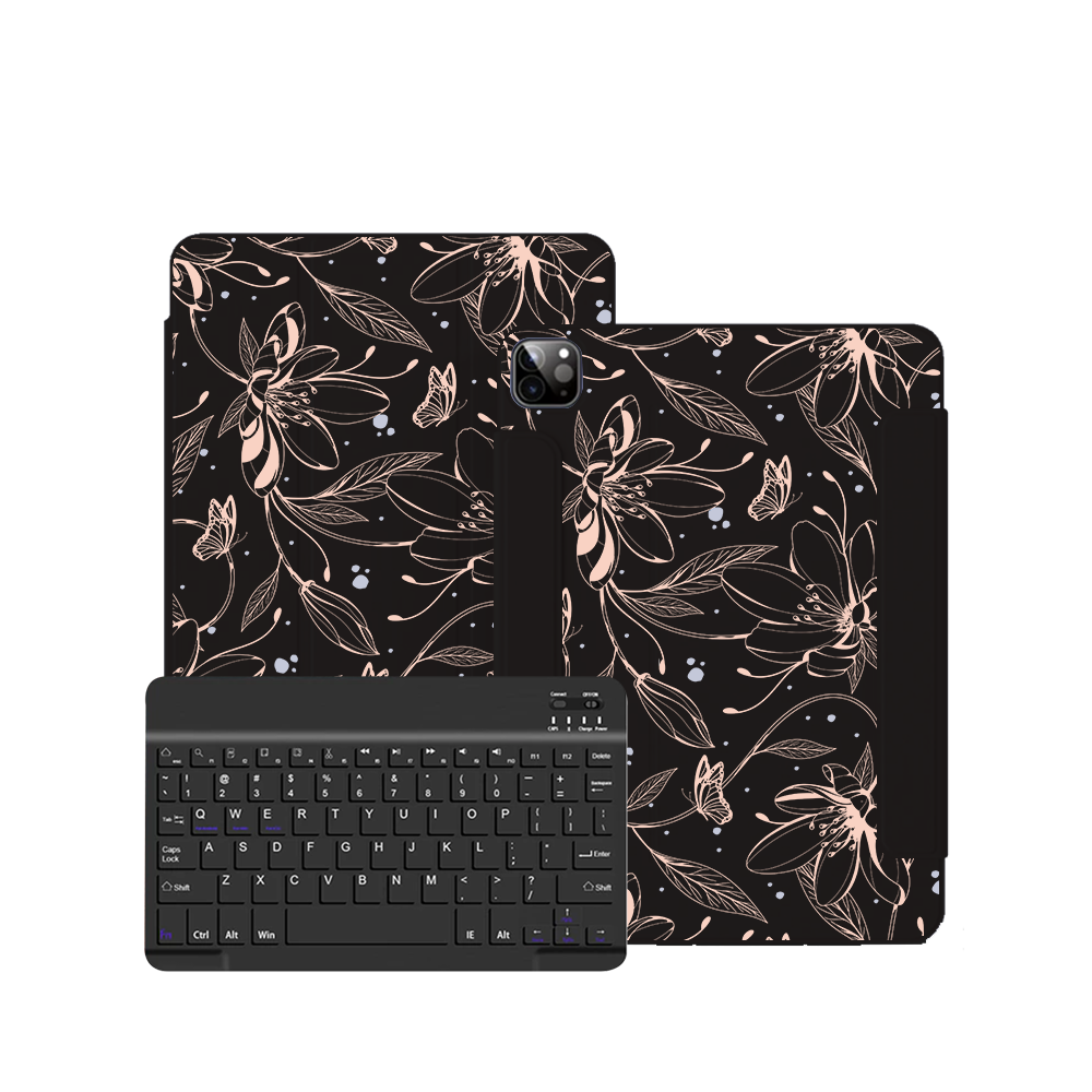 iPad / Android Tab Wireless Keyboard Flipcover - Sketchy Flower & Butterfly 1.0