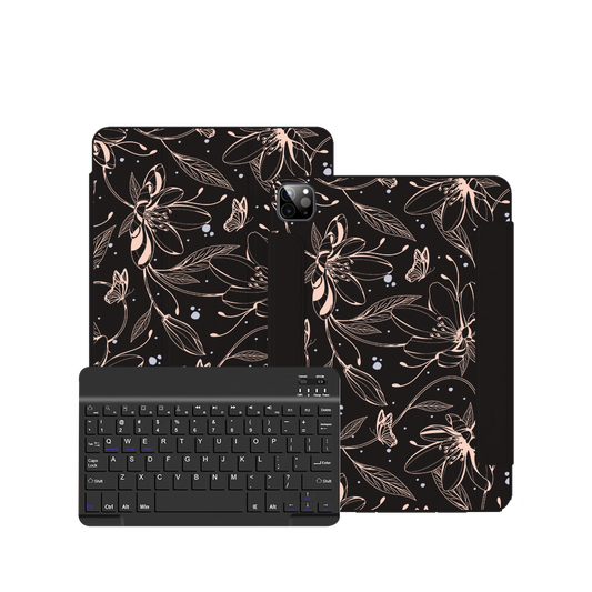 iPad / Android Tab Wireless Keyboard Flipcover - Sketchy Flower & Butterfly 1.0