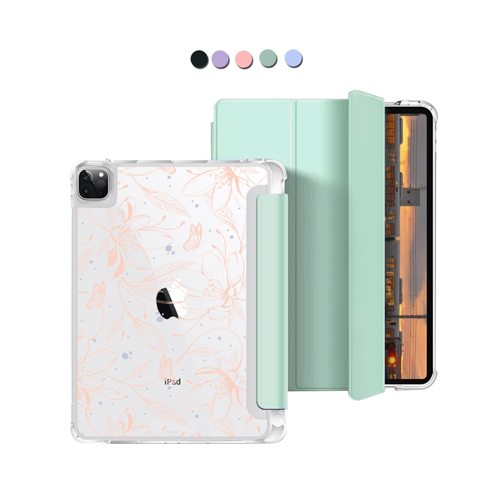 iPad Macaron Flip Cover - Sketchy Flower & Butterfly 1.0