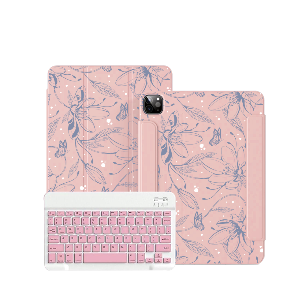 iPad / Android Tab Wireless Keyboard Flipcover - Sketchy Flower & Butterfly 2.0