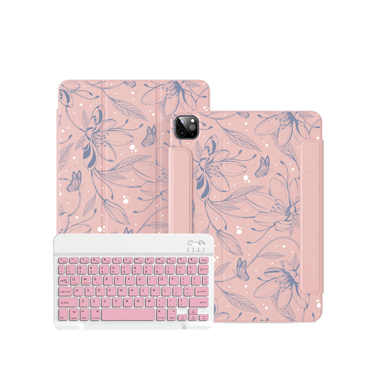 iPad / Android Tab Wireless Keyboard Flipcover - Sketchy Flower & Butterfly 2.0