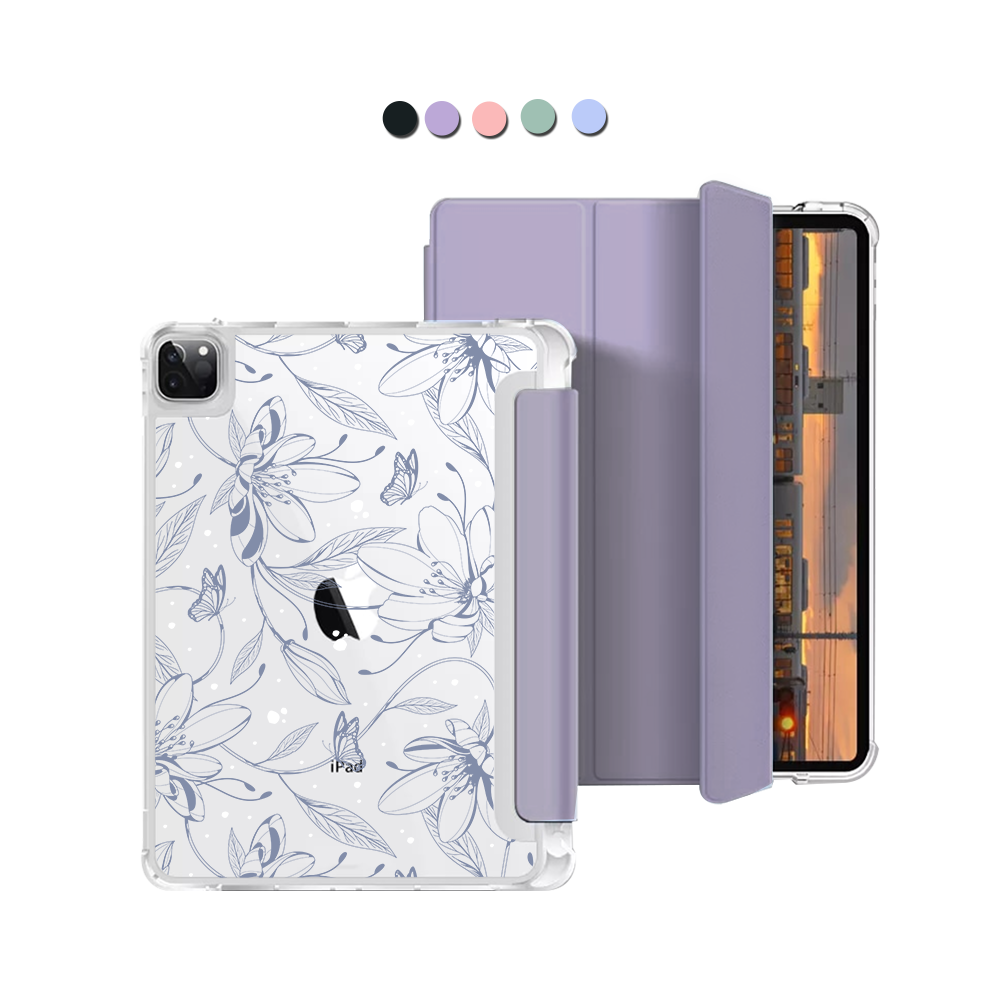 iPad Macaron Flip Cover - Sketchy Flower & Butterfly 2.0