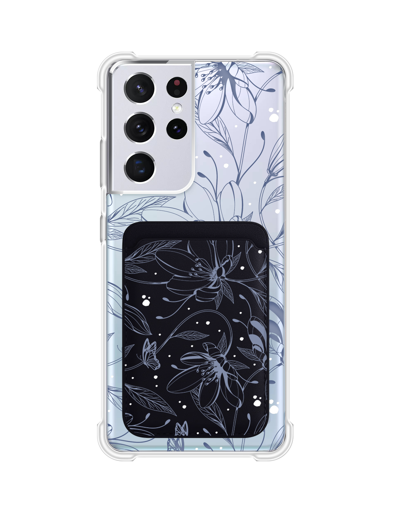 Android Magnetic Wallet Case - Sketchy Flower & Butterfly 2.0