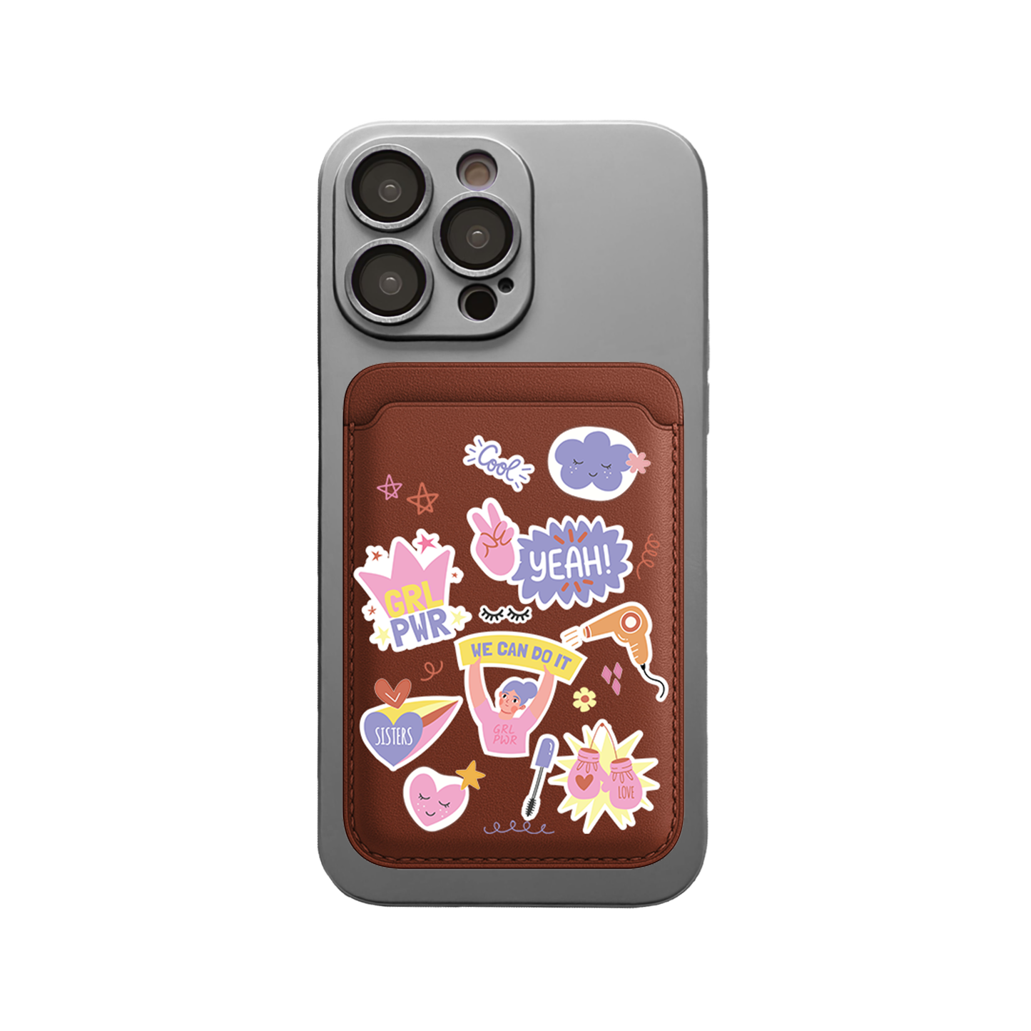 iPhone Magnetic Wallet Silicone Case - Girl Power Sticker Pack