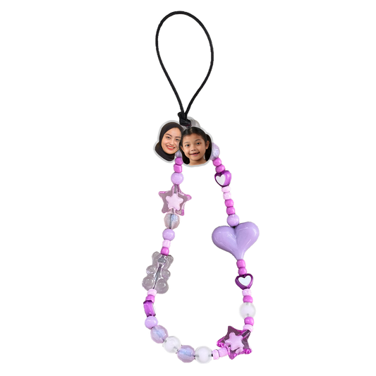 Beaded Strap with Acrylic Charm - Face Grid Ube Purple