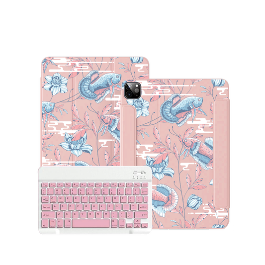 iPad / Android Tab Wireless Keyboard Flipcover - Fish & Floral 3.0