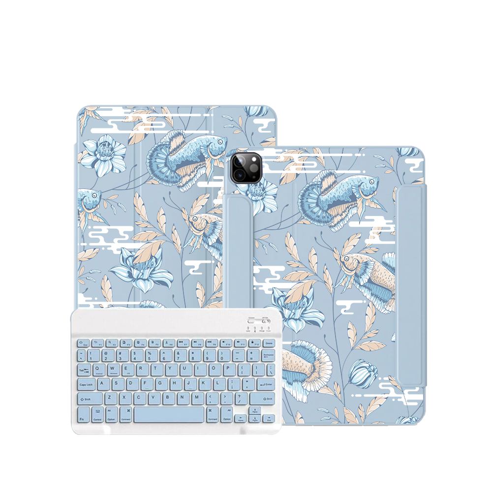 iPad / Android Tab Wireless Keyboard Flipcover - Fish & Floral 4.0