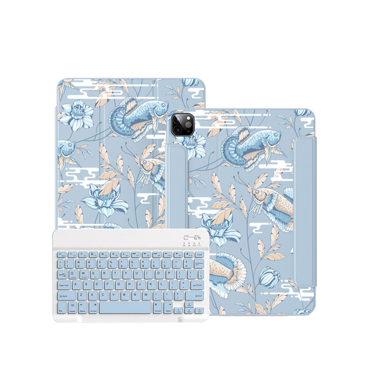 iPad / Android Tab Wireless Keyboard Flipcover - Fish & Floral 4.0