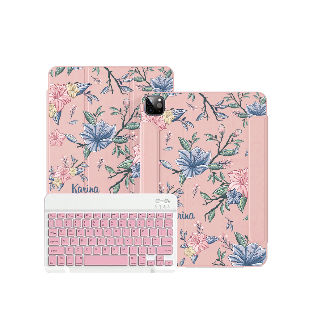 iPad / Android Tab Wireless Keyboard Flipcover - Pink & Blue Florals