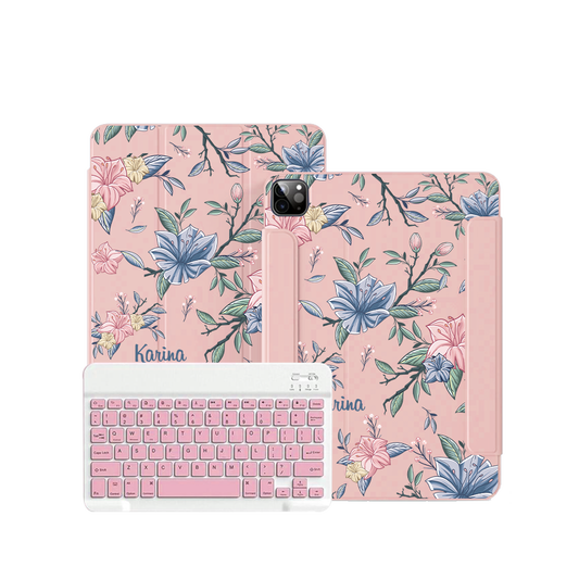 iPad / Android Tab Wireless Keyboard Flipcover - Pink & Blue Florals