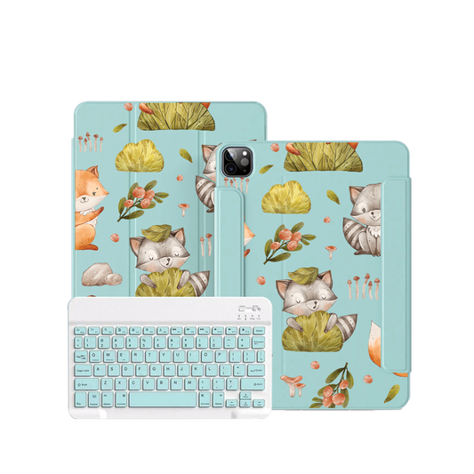 iPad / Android Tab Wireless Keyboard Flipcover - Racoon & Friends