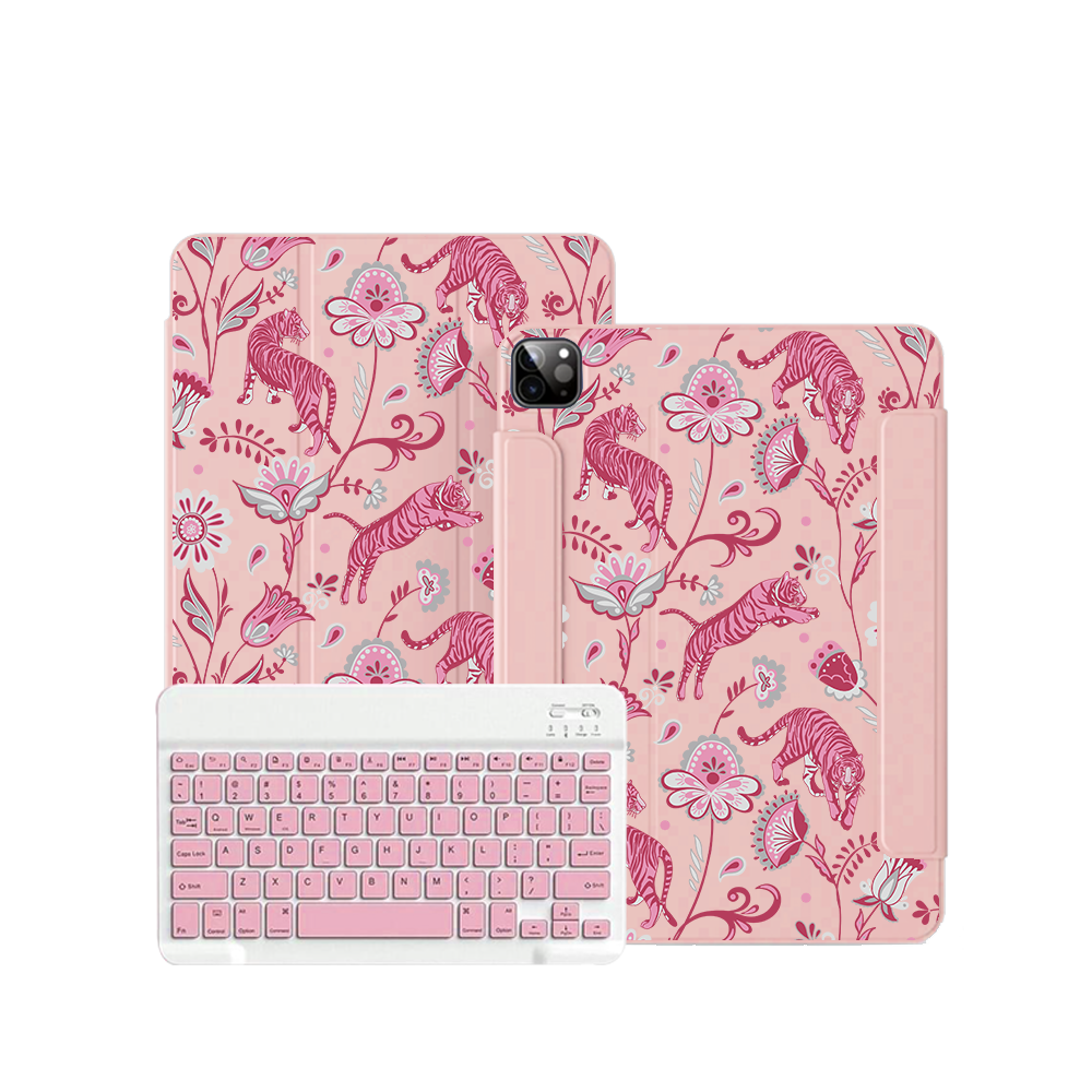 iPad / Android Tab Wireless Keyboard Flipcover - Tiger & Floral 7.0