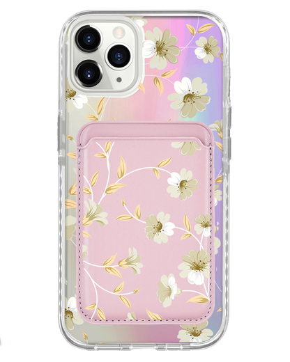 iPhone Magnetic Wallet Holo Case - White Magnolia
