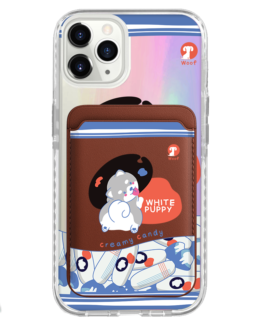 iPhone Magnetic Wallet Holo Case - White Puppy