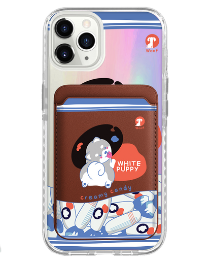 iPhone Magnetic Wallet Holo Case - White Puppy