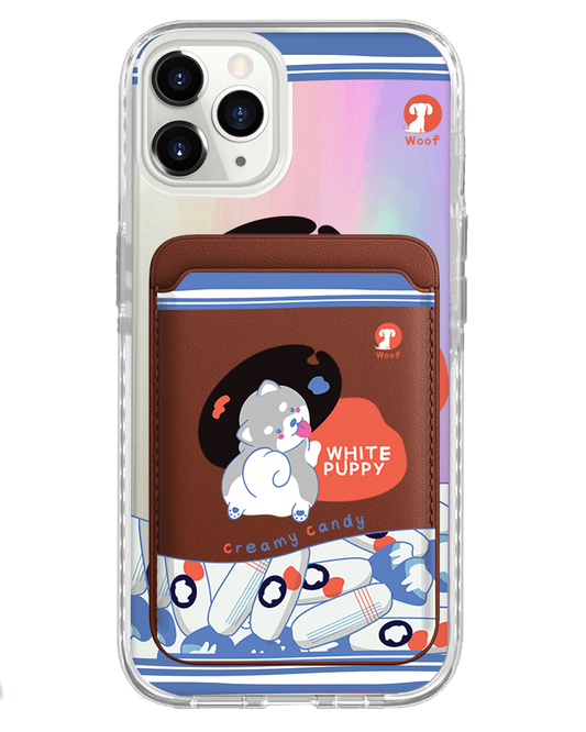 iPhone Magnetic Wallet Holo Case - White Puppy