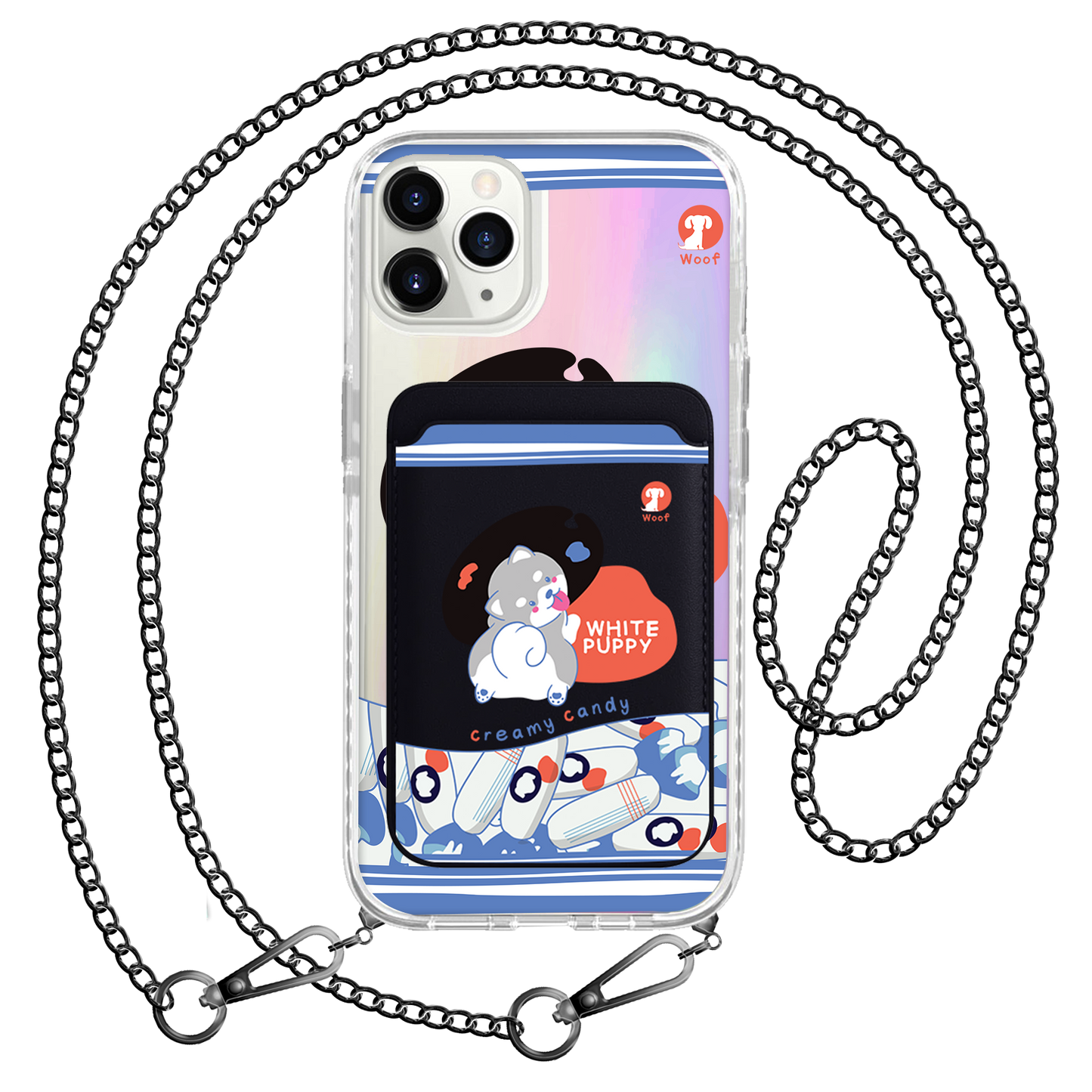 iPhone Magnetic Wallet Holo Case - White Puppy