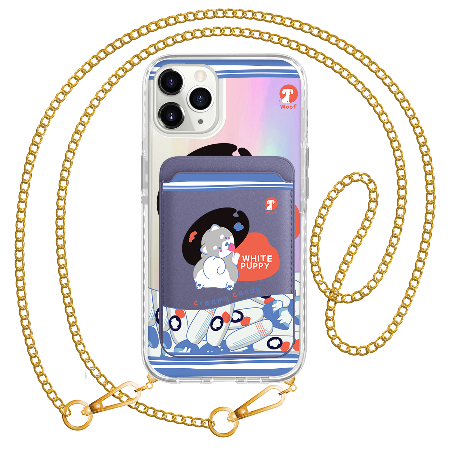 iPhone Magnetic Wallet Holo Case - White Puppy