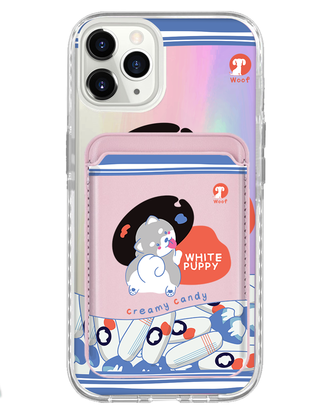 iPhone Magnetic Wallet Holo Case - White Puppy