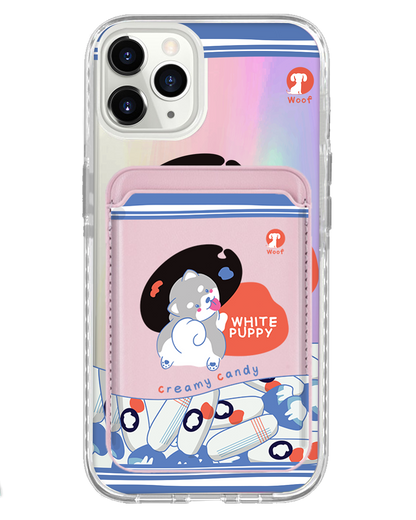 iPhone Magnetic Wallet Holo Case - White Puppy
