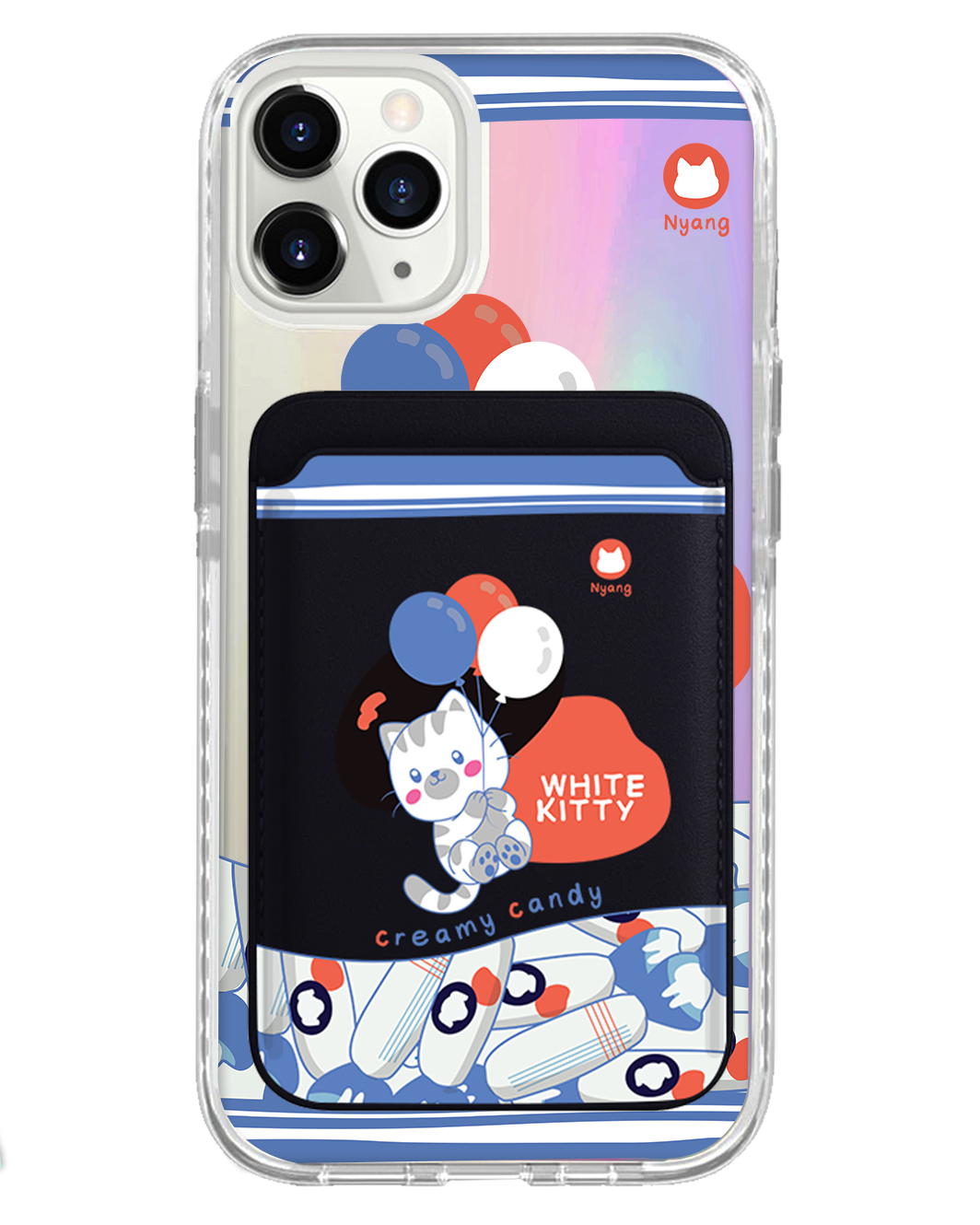 iPhone Magnetic Wallet Holo Case - White Kitty