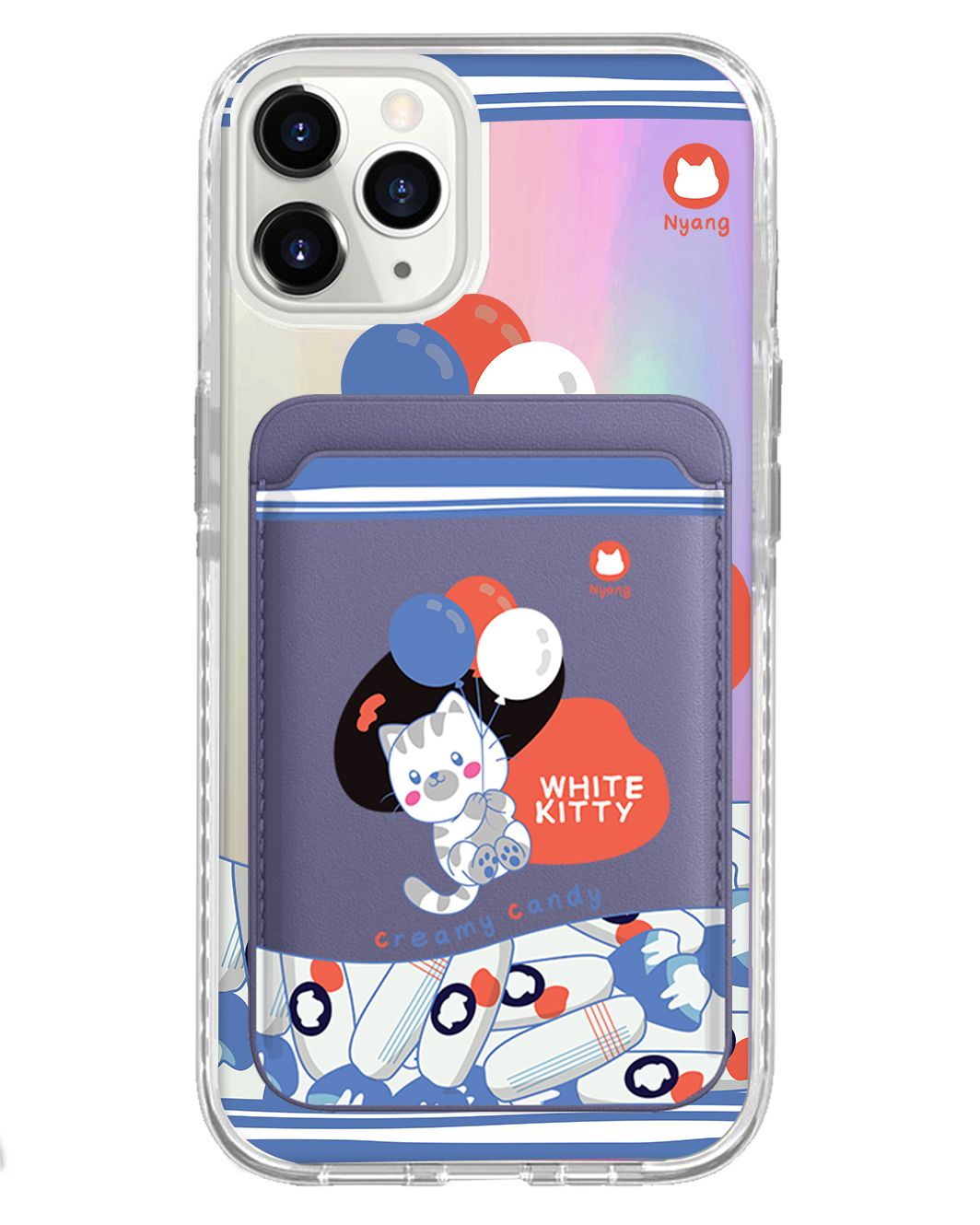 iPhone Magnetic Wallet Holo Case - White Kitty