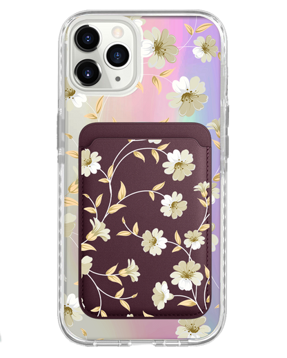 iPhone Magnetic Wallet Holo Case - White Magnolia