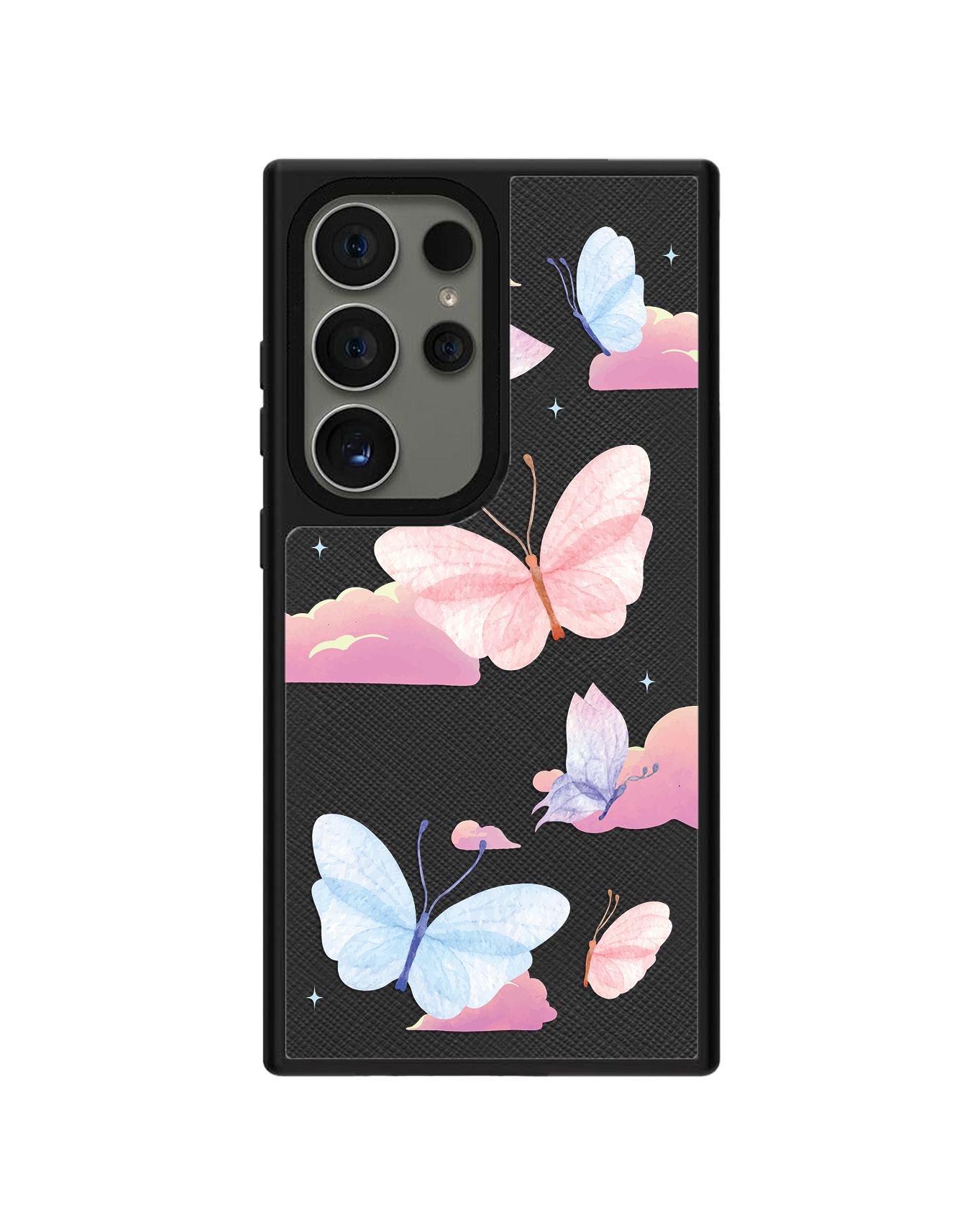 Android Leather Grip Case - Butterfly & Clouds