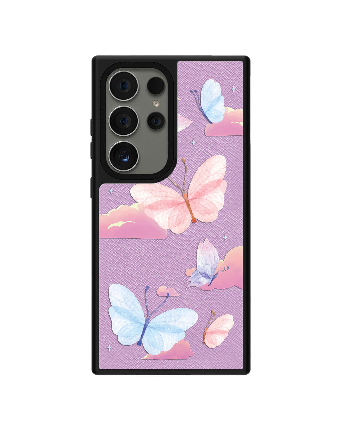 Android Leather Grip Case - Butterfly & Clouds