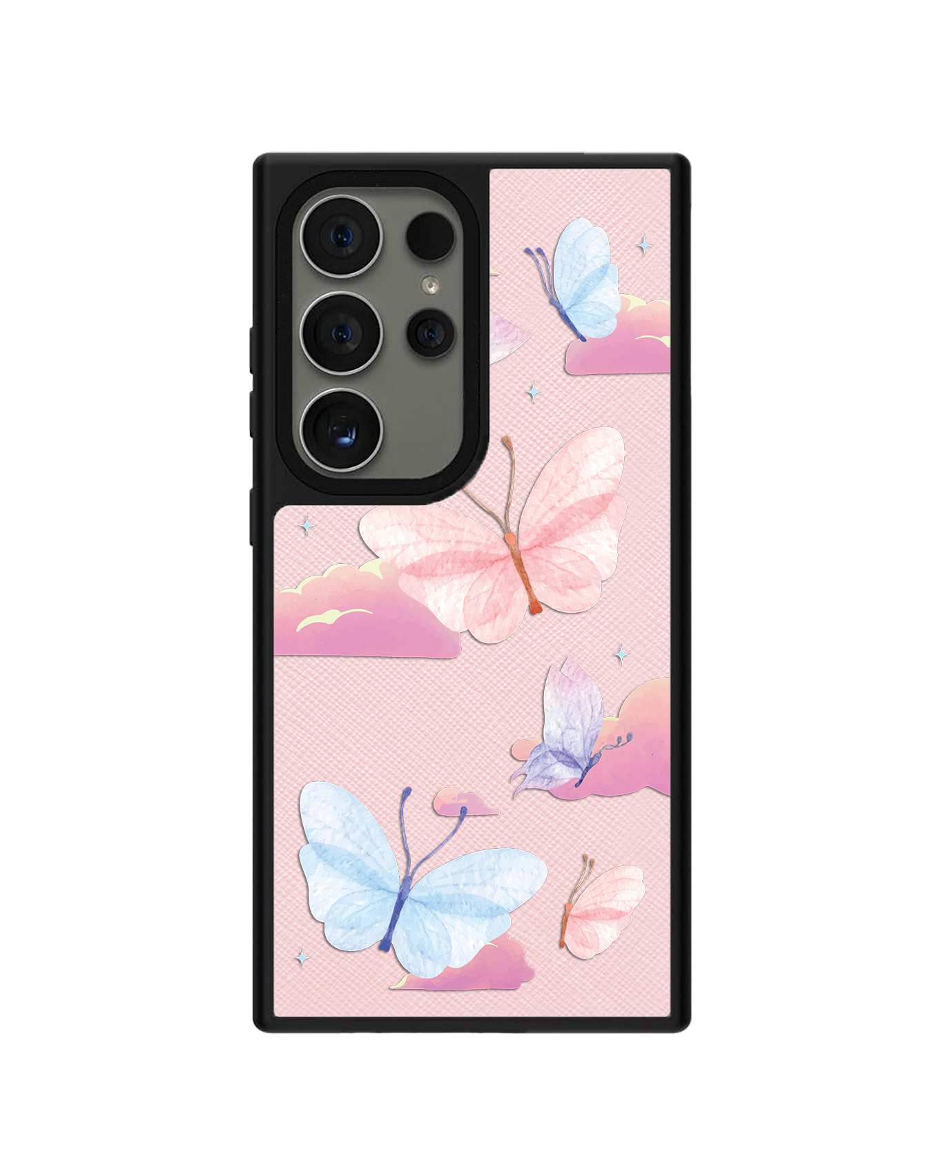 Android Leather Grip Case - Butterfly & Clouds