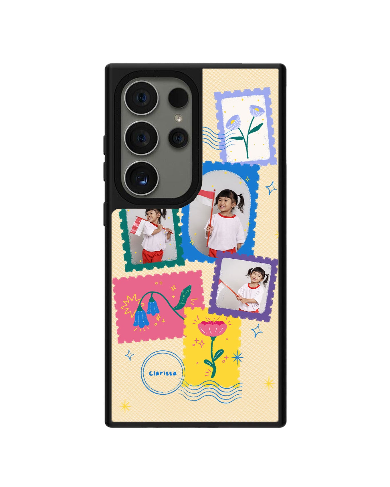 Android Leather Grip Case - Face Grid Floral Stamps